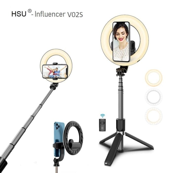 Selfie Stick 4 In 1 Hsu Influencer V02s Led Ring Tripod Bluetooth Remote 00 - Мобилна Фотография