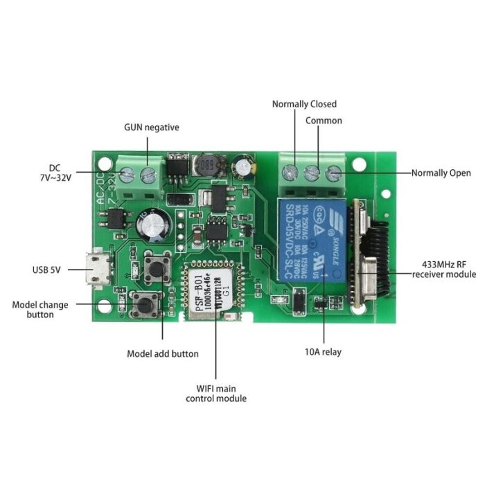 Ewelink Wifi Switch Rf 433 Mhz Dc 5v 12v 24v 32v Inching Self Locking Wireless Relay Module 007 - EWELINK SMART HOME