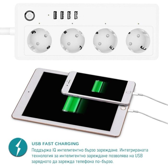Tuya Wifi Smart Powr Strip 16a With 4 Sockets 4 Usb Charging Port 3 1a App Voice 6 - TUYA SMART HOME