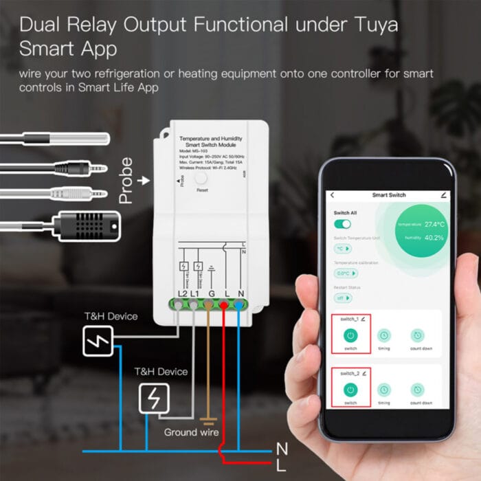 Tuya Temperatura And Humidity Smart Dual Switch Module 14 - SMART HOME