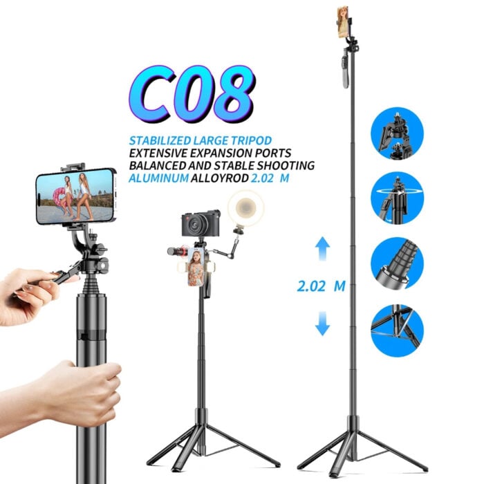 Selfiestick Bg Hsu C08 Long Selfiestick Tripod 00 - Селфи Стикове